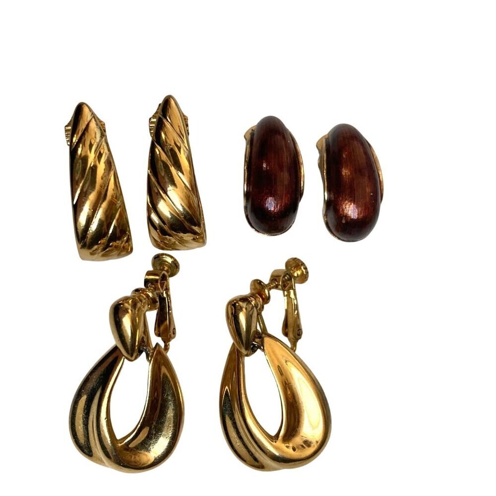 Trifari Monet Napier 3 Pr Vintage Gold Tone Clip On Earrings Signed Door Knocker